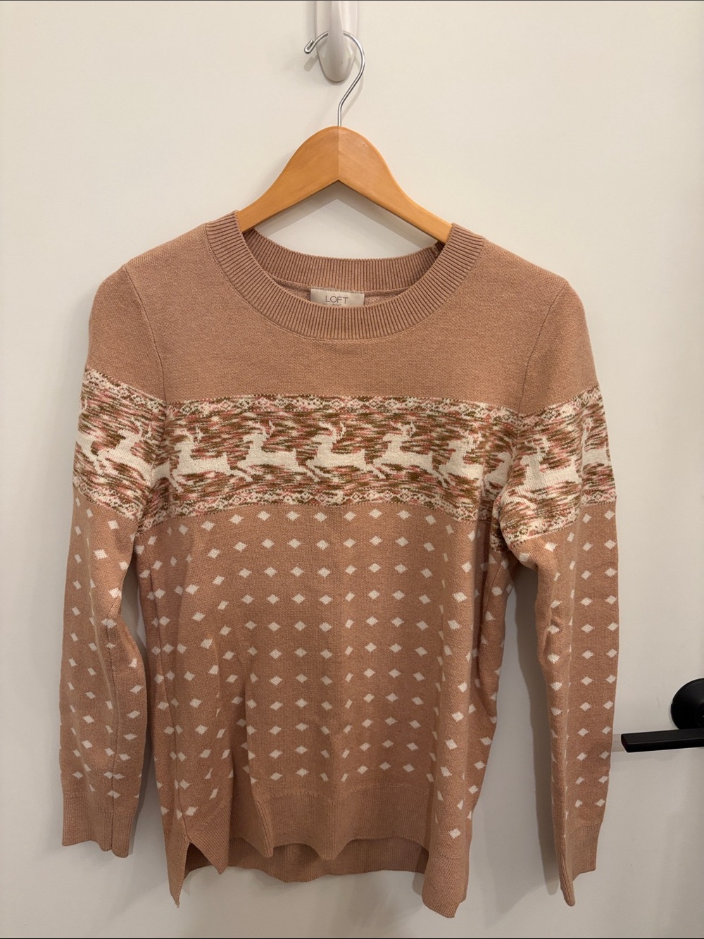 LOFT Dusty Rose Fair Isle Crewneck Sweater